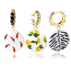 Fashion printing lemon chili alloy copper pearl shell women drop ladies earring Fashion printing lemon chili alloy copper pearl shell women drop ladies earring