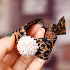 hair cord Accessor women Plastic Elastics No Crease Leopard Pearl hair tie