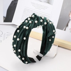 2020 new arrival multicolor wide knotted velvet elastic hair bands with pearl