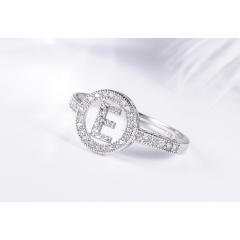 Glowing diamonds with 26 letters opening or girls adjustable slip hollow rings