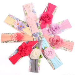 Handmade girls adjustable elastic  3d rose flower child chiffon headbands