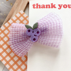 Summer New fruit lattice pleated mesh yarn bow children hair clips for cute girls