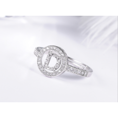 Glowing diamonds with 26 letters opening or girls adjustable slip hollow rings
