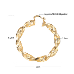 Fashion copper round hoop 18K gold plated texture earrings accessories