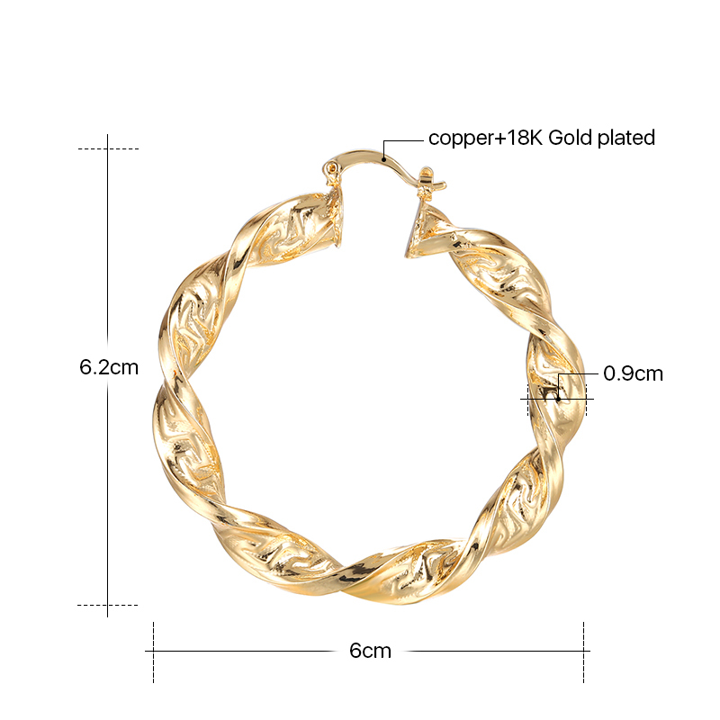 Fashion copper round hoop 18K gold plated texture earrings accessories Fashion copper round hoop 18K gold plated texture earrings accessories