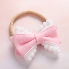 New Hot Sale Winter Soft Fabric Kids Girl Hair Bow Party Hair Accessories Baby Headband With White Lace