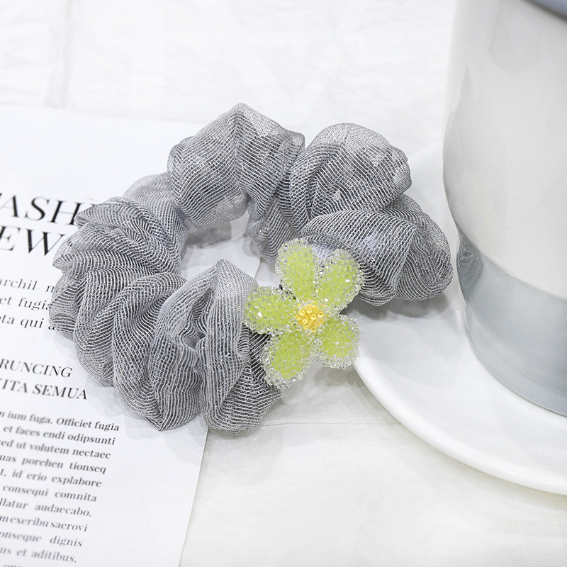 Summer crystal flower yarn elastic hair scrunchies for girls  hair accessories