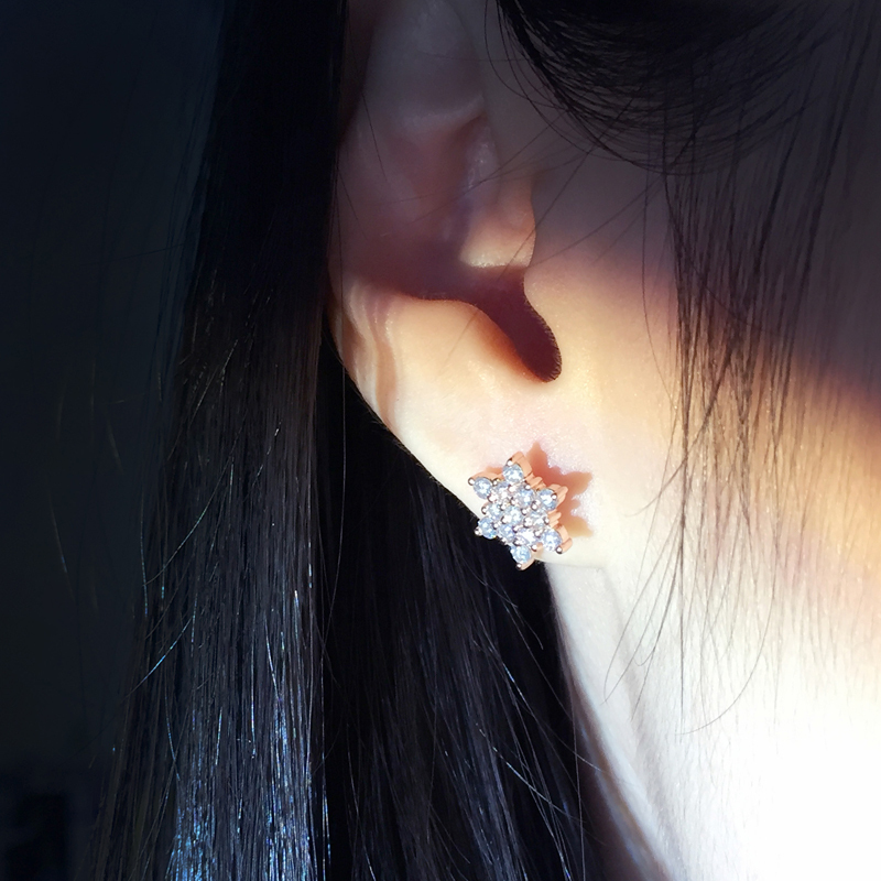 Bohemian star shape rose gold plated moissanite diamond stud earrings