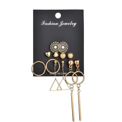 European and American popular triangle round pendant eardrop female earrings set