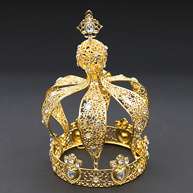 wholesale gold Alloy Handmade Wedding Bridal round tall colorful boy king pageant crowns for men
