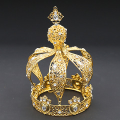wholesale gold Alloy Handmade Wedding Bridal round tall colorful boy king pageant crowns for men