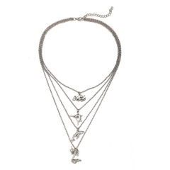 wholesale Amazon ins fashion dolphin mermaid long chain choker 3 multi layered necklace silver for women lady girls