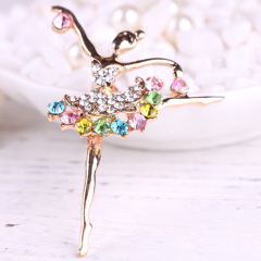china wholesale women jewelry colored crystal ballet dancing girl rhinestone brooches