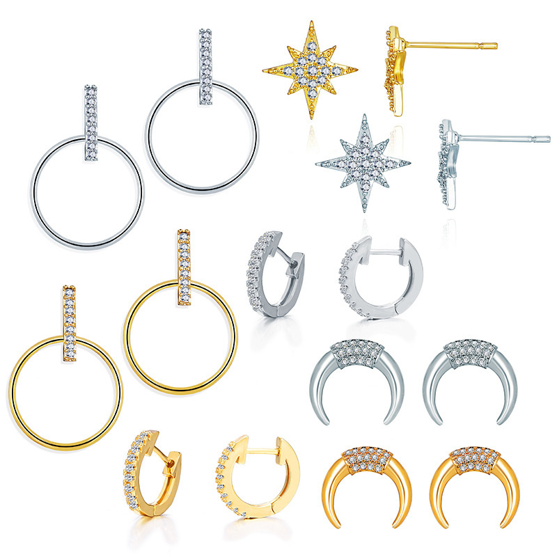 amazon ins women fashion gold silver circle rhinestone stud earring for lady girls gift with loop