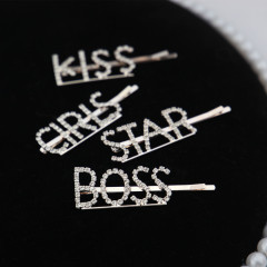Silver crystal rhinestone Hair Accessories Barrettes women diamond letter hair clips