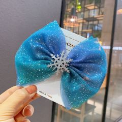 Korea popular gradient mesh Elsa ice Princess big bow children hair clips for girls