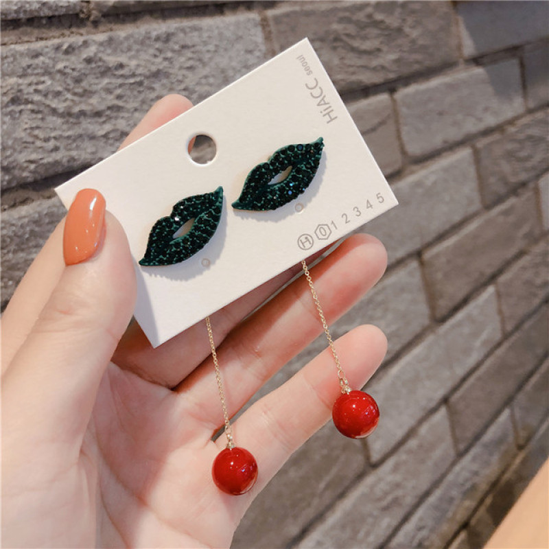 Fashion statement jewelry bling sequin pearl red lips kiss drop earrings for women Fashion statement jewelry bling sequin pearl red lips kiss drop earrings for women