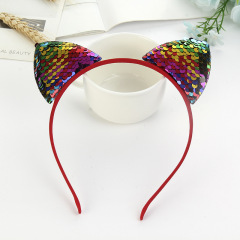 2020 Customizable Korean cute girls sequin cat ear hairbands for women headband