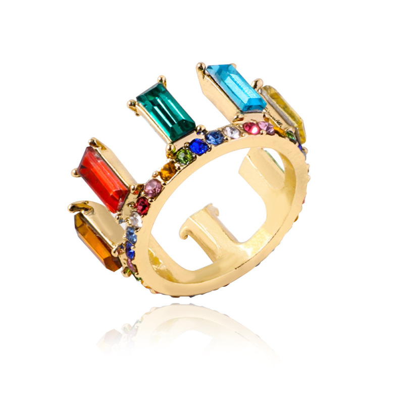 Fashion coloured crystal party gemstone rings jewelry wholesale tiara crown ring