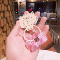 Korean children's candy color bow peach heart glitter color elastic hair rope