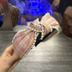 Non Slip Glitter Cross Knot Hairbands Cloth Wrapped pearl girl Hair Accessories