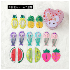 16pcs Korean printed cartoon animal fruit Crown Hairpin bb hair clips