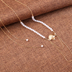 2019 New fashion womens beautiful pearl long gold beach shell necklace
