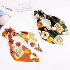 Factory Wholesale Custom Printed Flower Long Scarf Scrunchies For Women Girls
