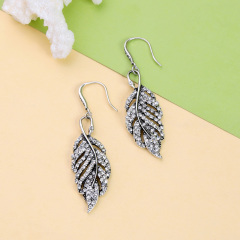 Fashion Women Gothic Jewelry Leaf Crystal Dangle Earings Antique Jewelry Silver