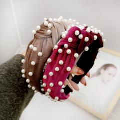 Women Hair Accessories Velvet Pearl Knot Hair Band Headband For Girls