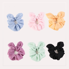 Wholesale fashion customized human solid color rabbit ear chiffon hair scrunchies for girls Wholesale fashion customized human solid color rabbit ear chiffon hair scrunchies for girls