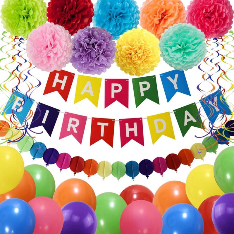 Rainbow birthday latex balloon pompom children theme party supplies Rainbow birthday latex balloon pompom children theme party supplies