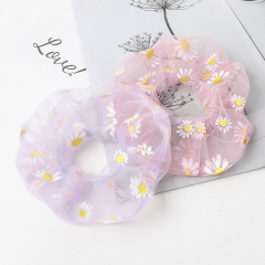 New style transparent embroidered small daisy mesh large hair scrunchies for girls