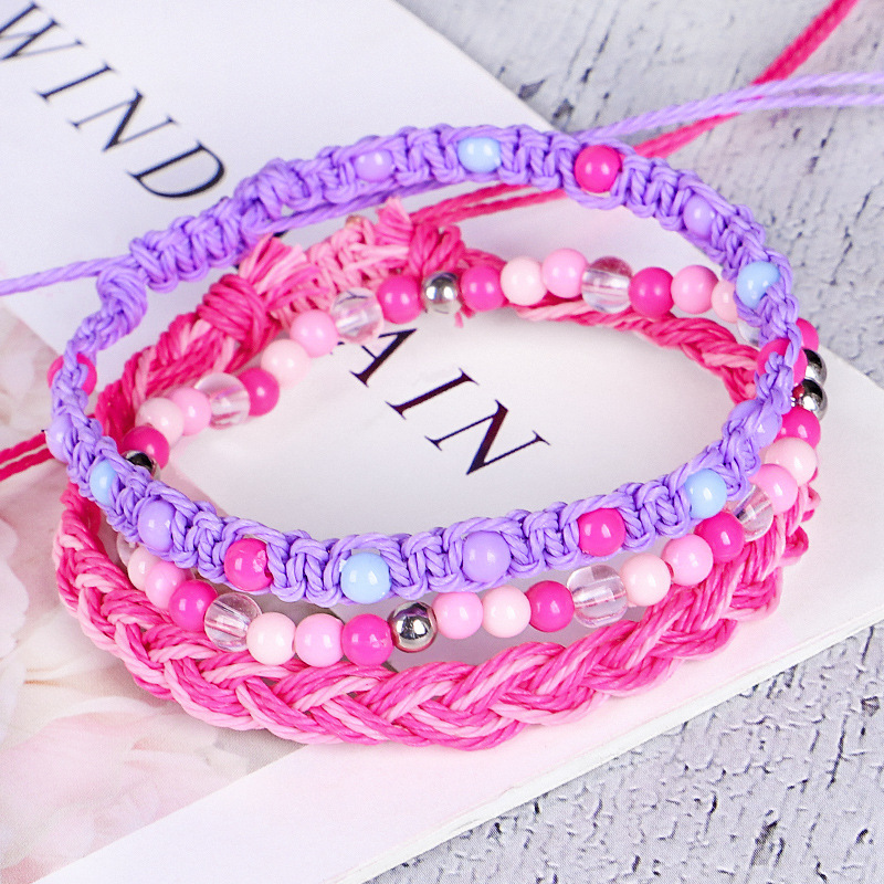 Wholesale 3pcs/set bead jewelry colorful line woven bracelets for women