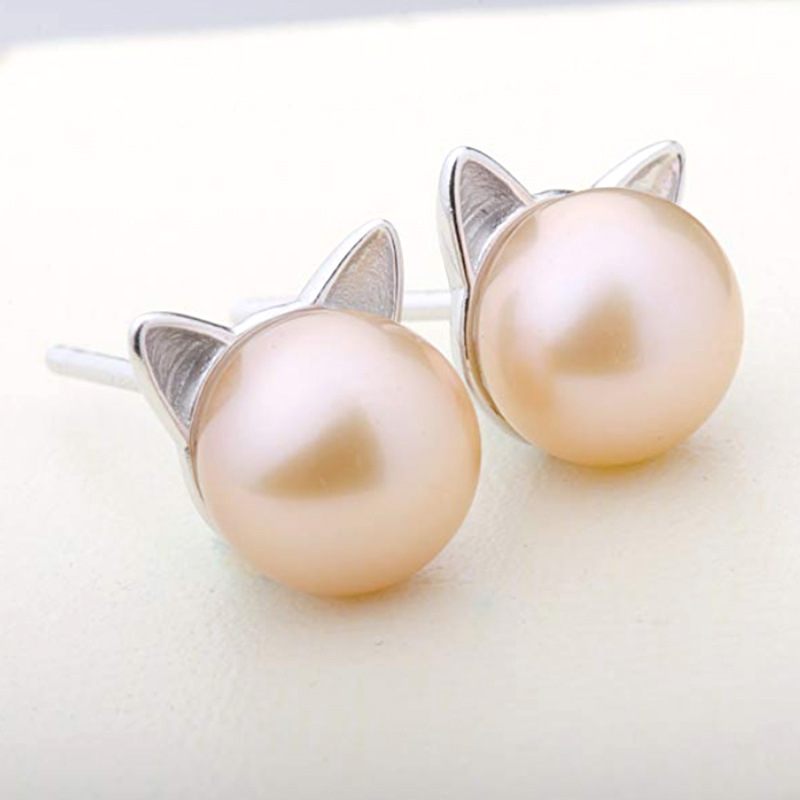 Amazon fancy cat ear 925 sterling silver women statement pearl stud earrings