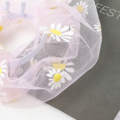 New style transparent embroidered small daisy mesh large hair scrunchies for girls