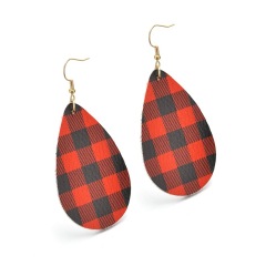 Fashion Colorful Creative Simple Two-sided Teardrop Lattice Pattern Leather Hook Earrings