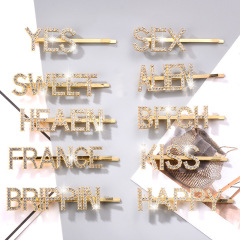 2020 Custom free sample Crystal Rhinestone text gold hair pins with words for women Alphabet initial hair pins 2020 Custom free sample Crystal Rhinestone text gold hair pins with words for women Alphabet initial hair pins