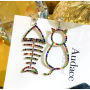 Korean fashion personality fishbone and cat bling bling long colorful crystal earrings for female