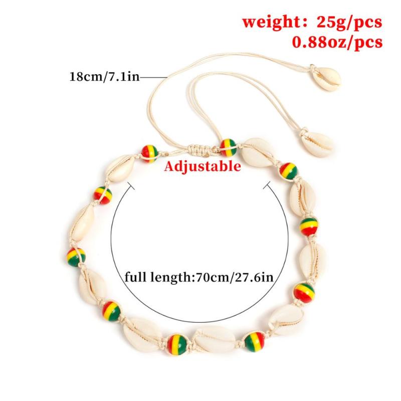 Handmade Jewelry Braided Colored Beaded Shell Short Rope Adjustable Choker Necklace Handmade Jewelry Braided Colored Beaded Shell Short Rope Adjustable Choker Necklace