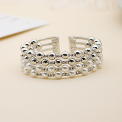 Luxury crystal pearl rhinestone silver party cuff hand bracelet for girls