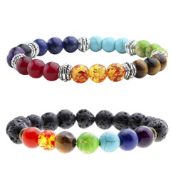 wholesale Natural lava stone energy volcanic stone chakra seven colorful Buddha beads bracelet wholesale Natural lava stone energy volcanic stone chakra seven colorful Buddha beads bracelet