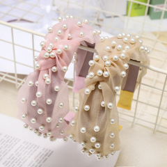 2019 fashion pearl hair accessories yarn lace knot polyester headbands