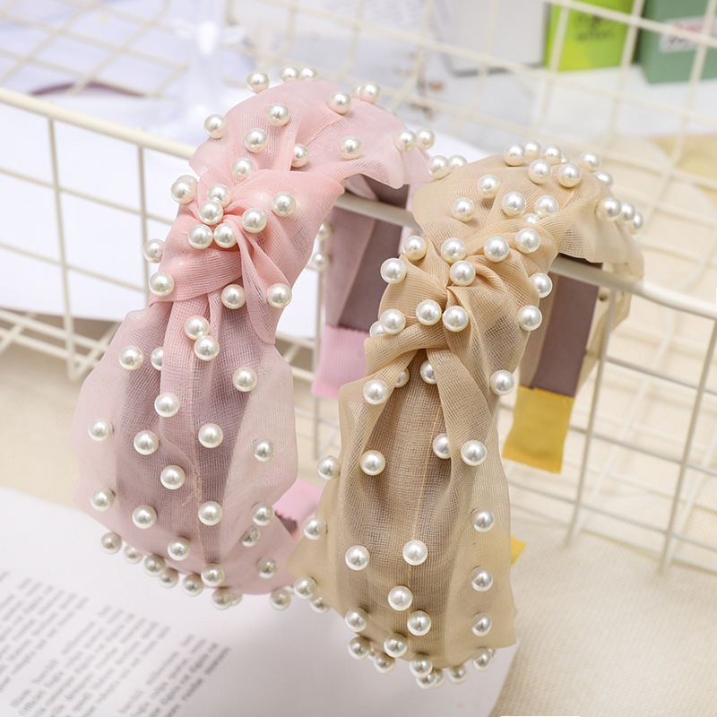 2019 fashion pearl hair accessories yarn lace knot polyester headbands 2019 fashion pearl hair accessories yarn lace knot polyester headbands
