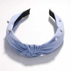Solid colors knit vintage plaid pearl women headband Cross Knot Hair hoop