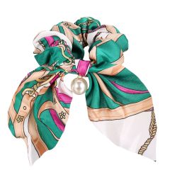 Fashion Solid Color Elastic Hair Rope Satin Rabbit Ear Pearl Bow Hair Scrunchies