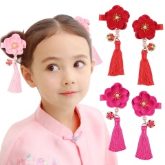 Chinese style multicolored big tassel pearl hair clip barrettes for baby girls Chinese style multicolored big tassel pearl hair clip barrettes for baby girls