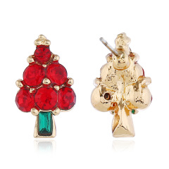 Wholesale red white women jewelry crystal alloy Christmas tree stud earrings