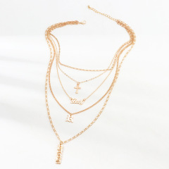 Fashion jewelry baby letter vintage metal cross multilayer chain necklaces