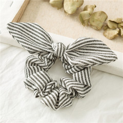 Top sale amazon wholesale custom korean rabbit ears hair holder stripe elastic hair ties